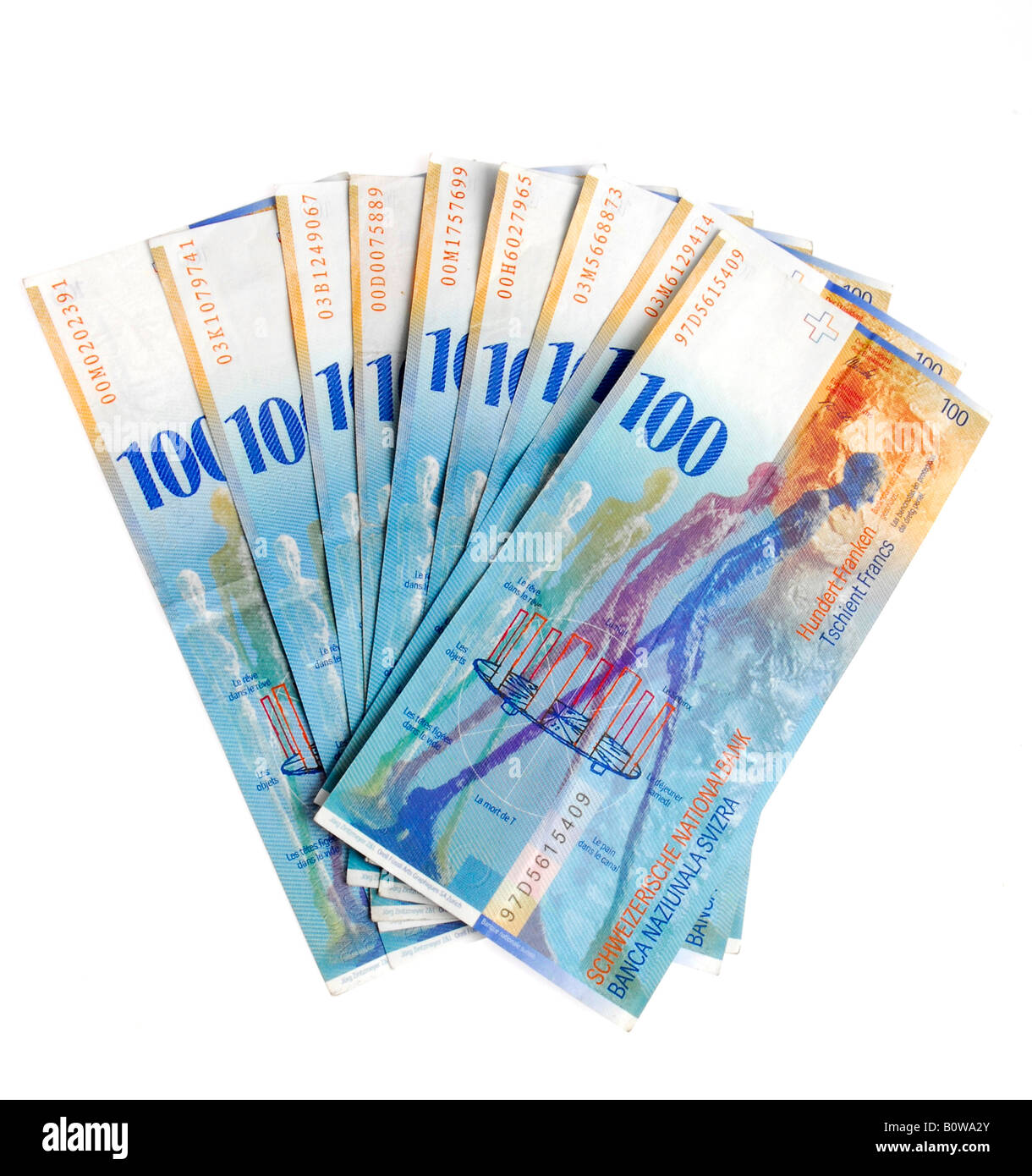 100 Swiss Francs banknotes, bills Stock Photo