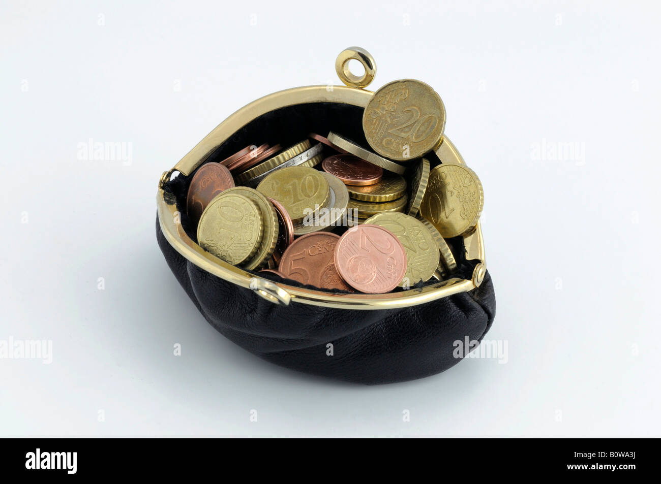 Change purse filled with Euro coins Stock Photo