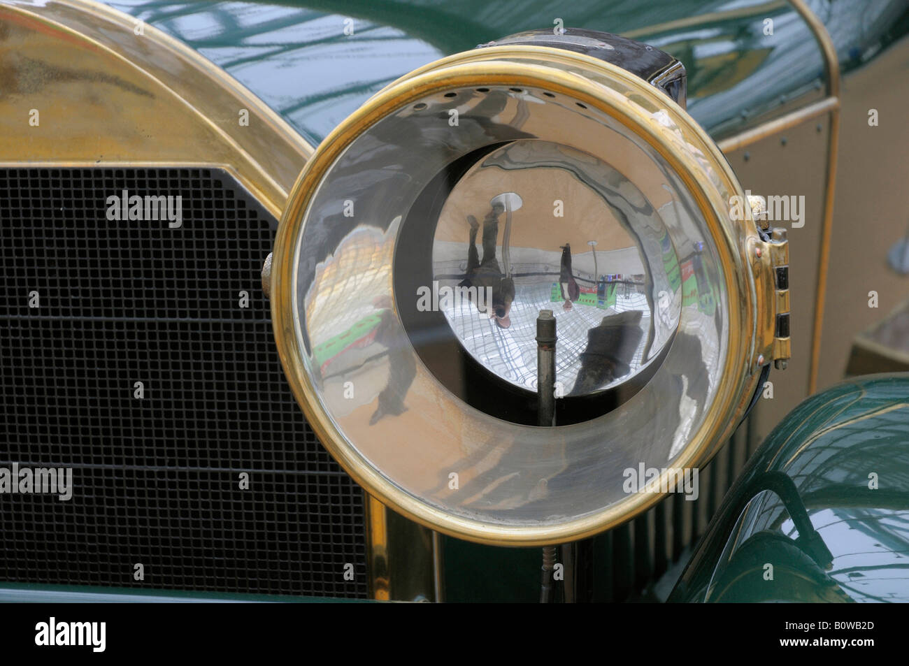 Headlight of a vintage 1912 Mercedes Kardanwagen Typ 14, celebrity car exhibition, Ferdinand I of Bulgaria, AMI Automobil Inter Stock Photo