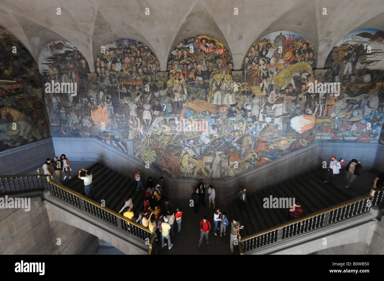 Stairs, wall mural painting, Palacio Nacional Palace, Zocalo, Mexico