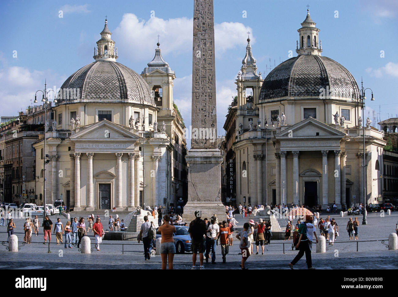 Santa Maria di Montesanto Church, obelisk, Santa Maria dei Miracoli, Piazza del Popolo, Rome, Latium, Italy Stock Photo
