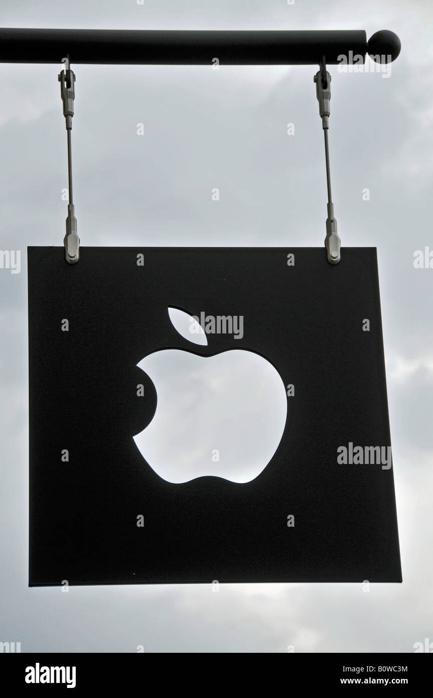 Advertisement sign, Apple logo, Apple Retail Store, Manhattan, New York City, USA Stock Photo