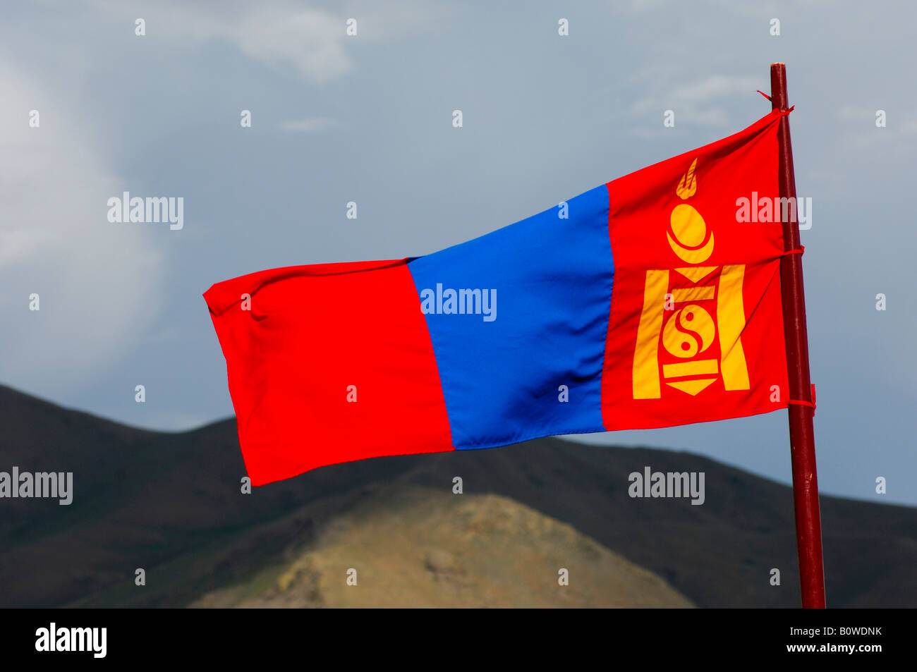 Mongolian national flag, Ulan Bator or Ulaanbaatar, Mongolia, Asia Stock Photo