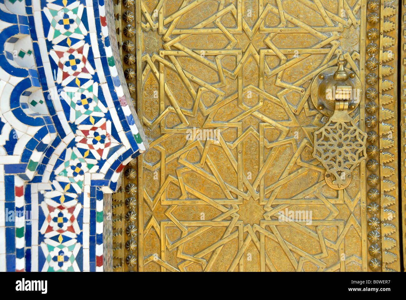 Ornate door, detail, royal palace in Fes or Fez, Morocco, North Africa Stock Photo
