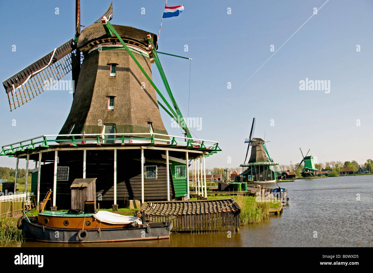 Netherlands Village Zaanse Schans Noord Holland North Holland Zaandam Dutch Windmills Windmill industrial energy power Stock Photo