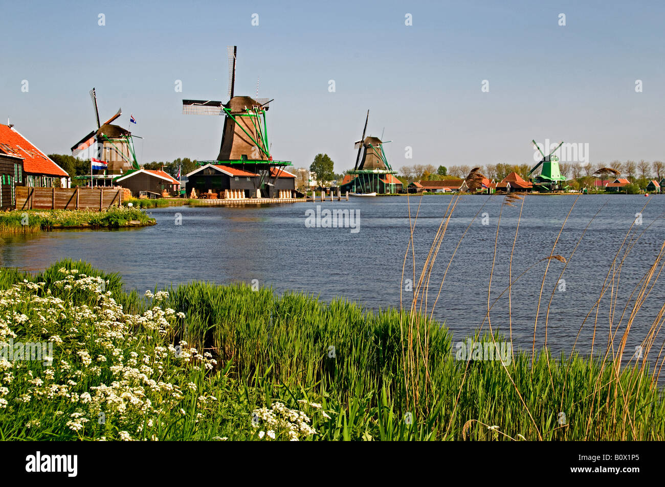 Netherlands Village Zaanse Schans Noord Holland North Holland Zaandam Dutch Windmills Windmill industrial energy power Stock Photo