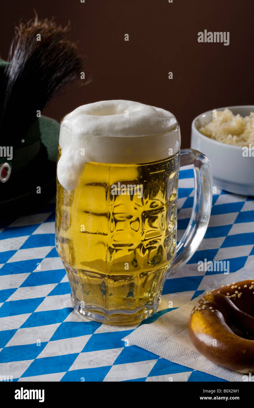Still life of a stereotypical full German beer stein Stock Photo
