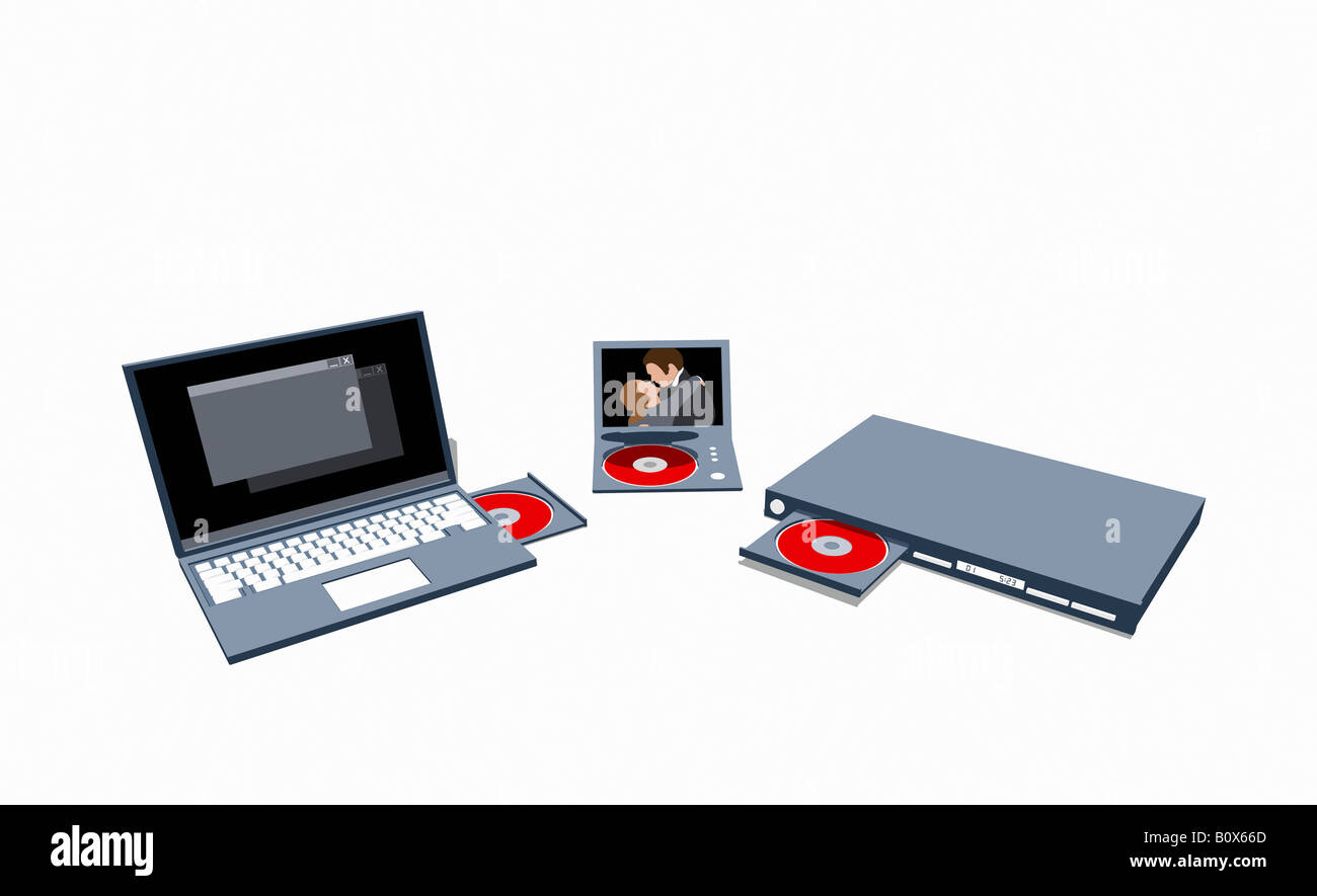 A laptop and DVD players Stock Photo