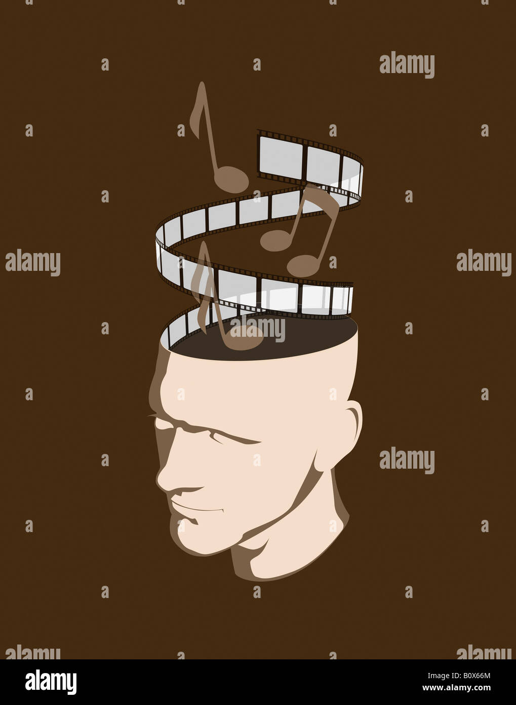 Movie Music Note A man with musical notes and a film strip Stock Photo - Alamy