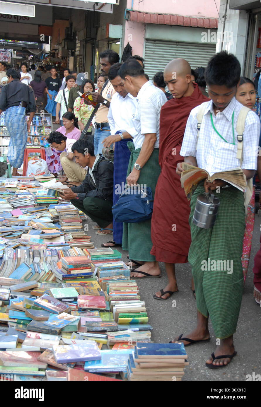 curbside book selling , rangoon , myanmar(burma) Stock Photo
