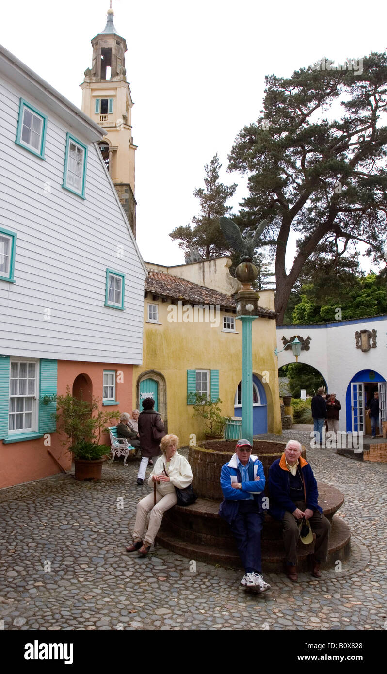 Battery square in Portmeirion Italianate model village designed by