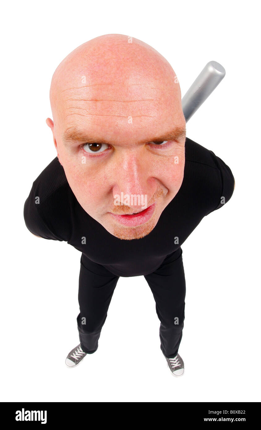 bald headed man with baseball bat looking roguish into the camera Stock  Photo - Alamy