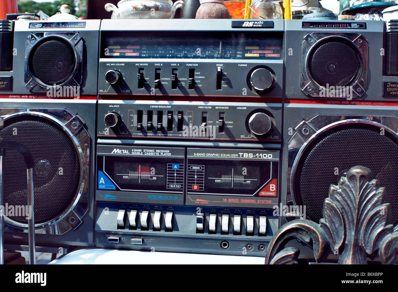 Paris France Old "Portable Stereo Music Cassette Player" in "Flea Market"  1980s "Ghetto Blaster" "Boom Box Stock Photo - Alamy