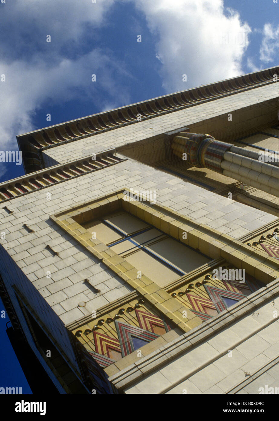 Exterior detail of main elevation street front of Carlton Cinema Essex Road Islington London glazed tile decoration Stock Photo