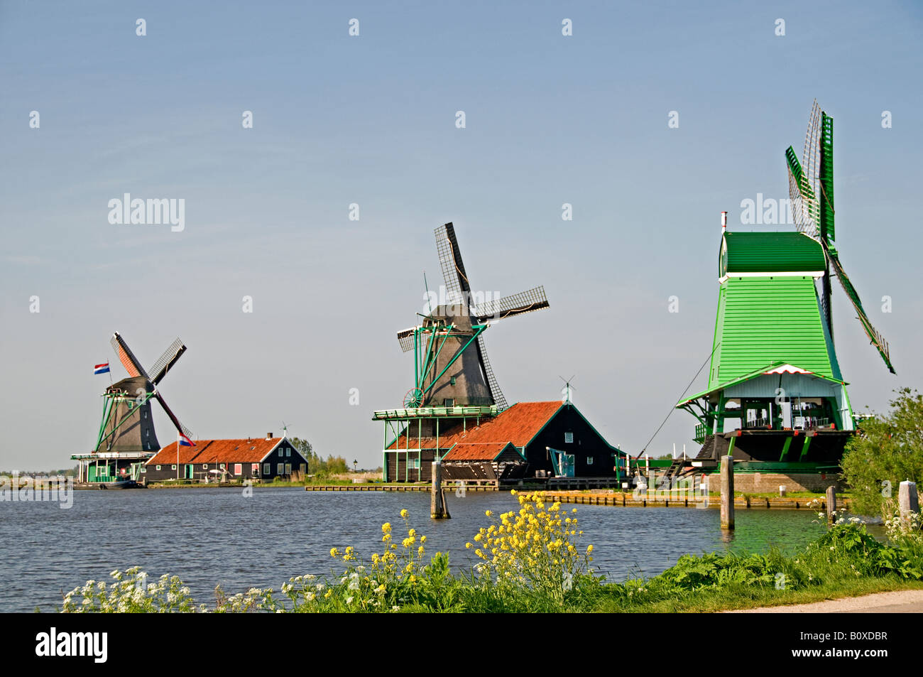 Netherlands Village Zaanse Schans Noord Holland North Holland Zaandam Dutch Windmills Windmill industrial energy power Stock Photo