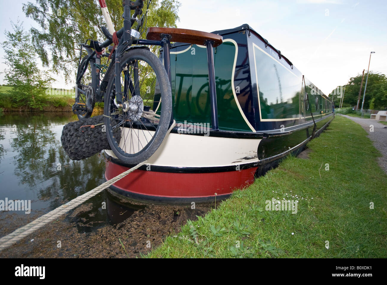 Moored barge on Bridgewater Canal Stock Photo