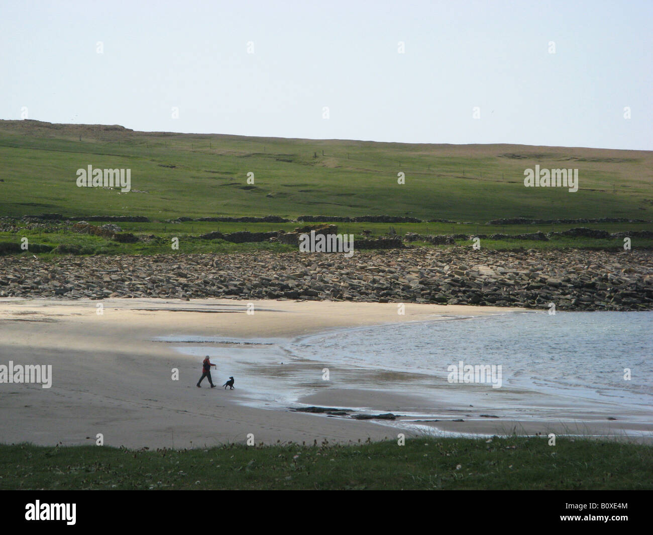 The beach at Skara Brae a 5, 000-year-old settlement on Mainland Orkney, an island in the North Sea that is part of Scotland. Stock Photo