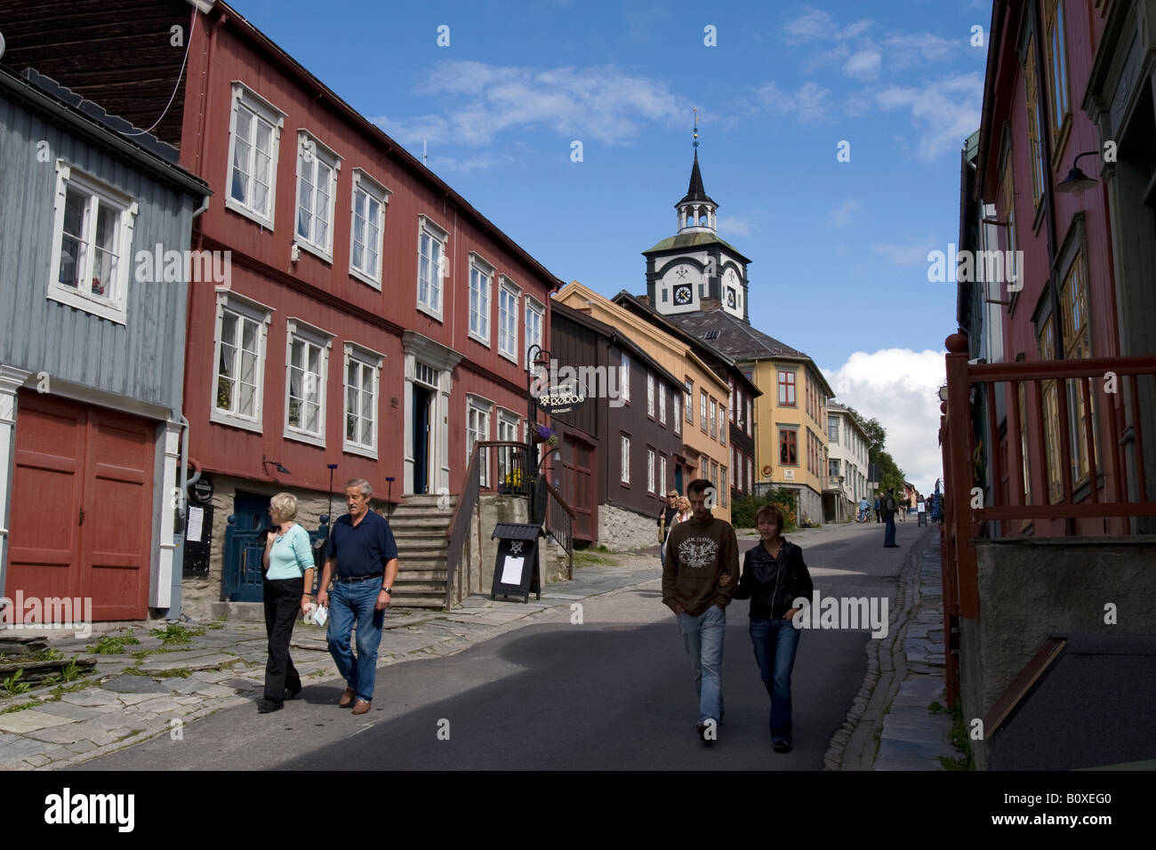 Church towering over Røros centre, a former mining city (copper), classified World Heritage by UNESCO Stock Photo