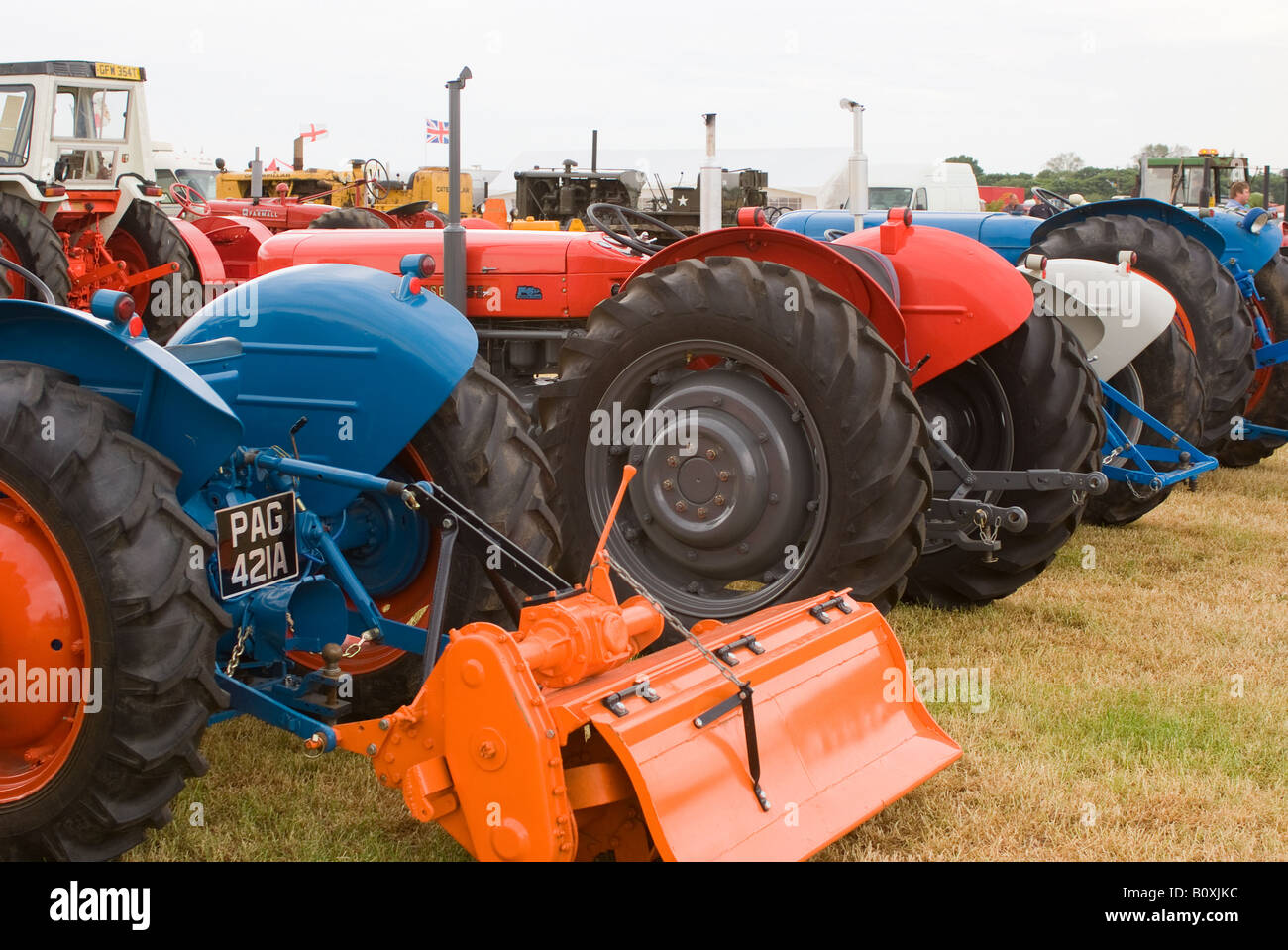Lines of Old Agricultural Tractors at Smallwood Vintage Rally Cheshire
