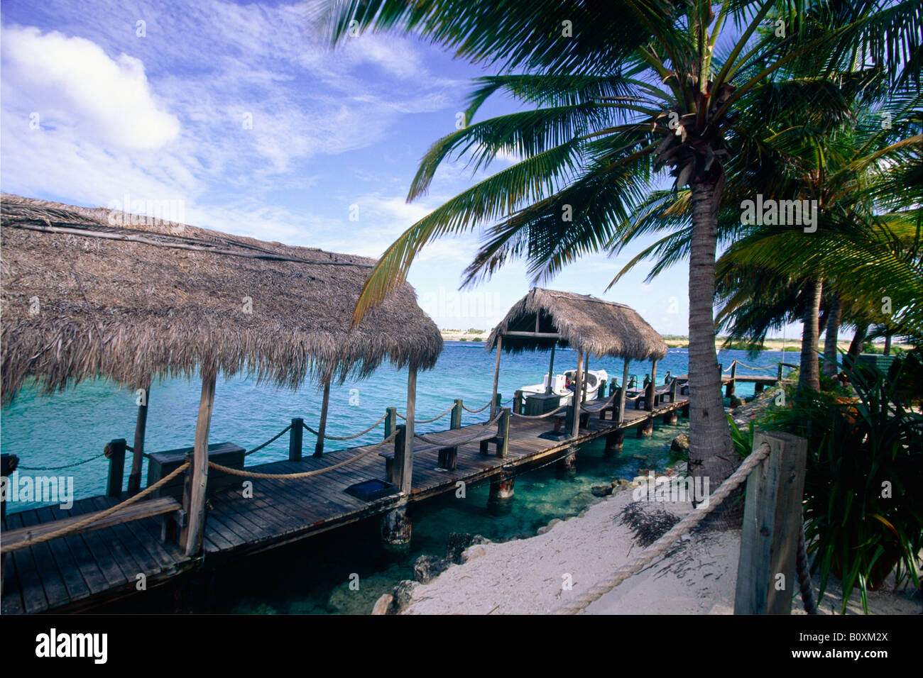 Boat Docking Pier Renaissance Island Aruba Stock Photo