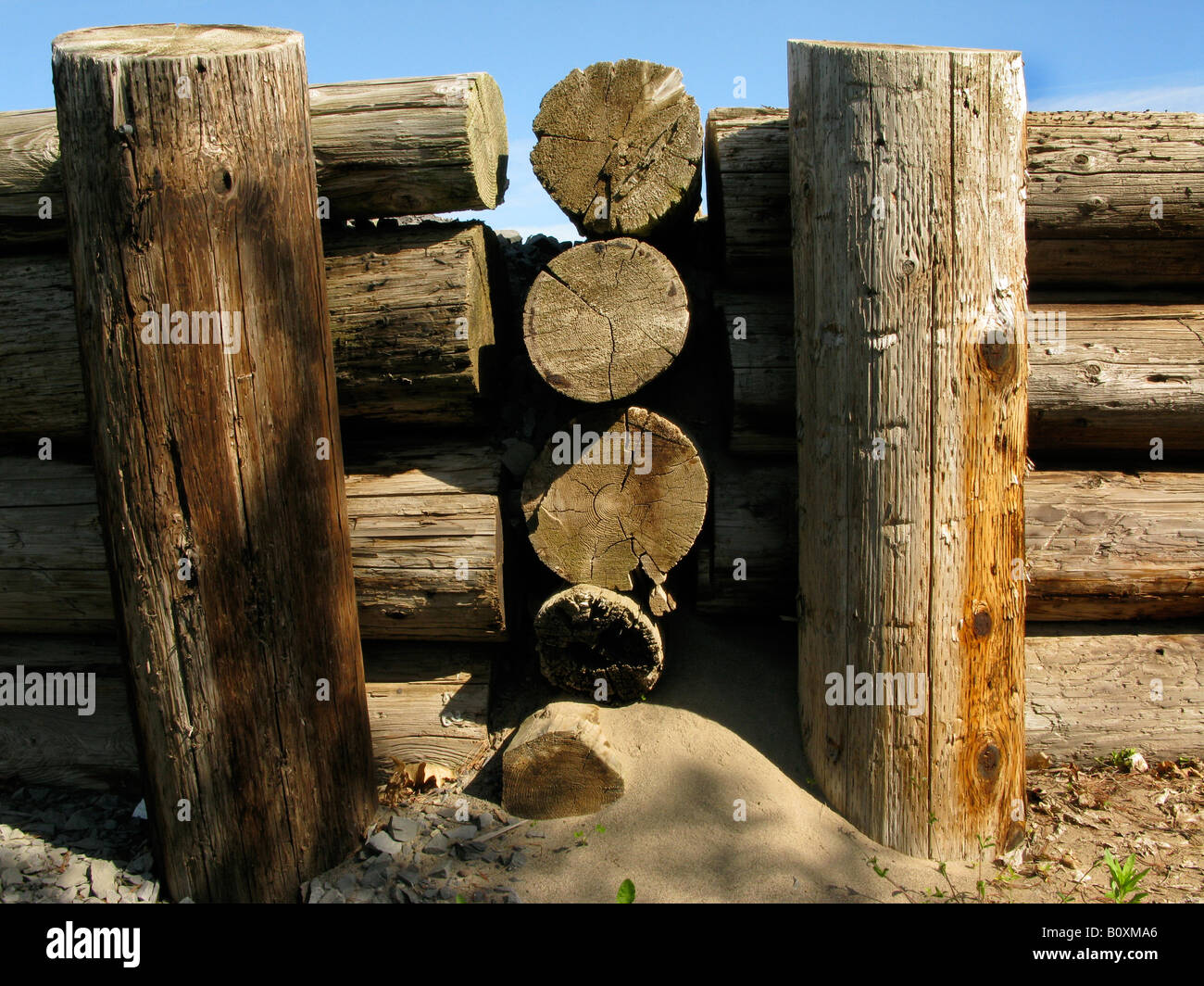 Storage Of New Utility Poles At Municipal Plant Stock Photo