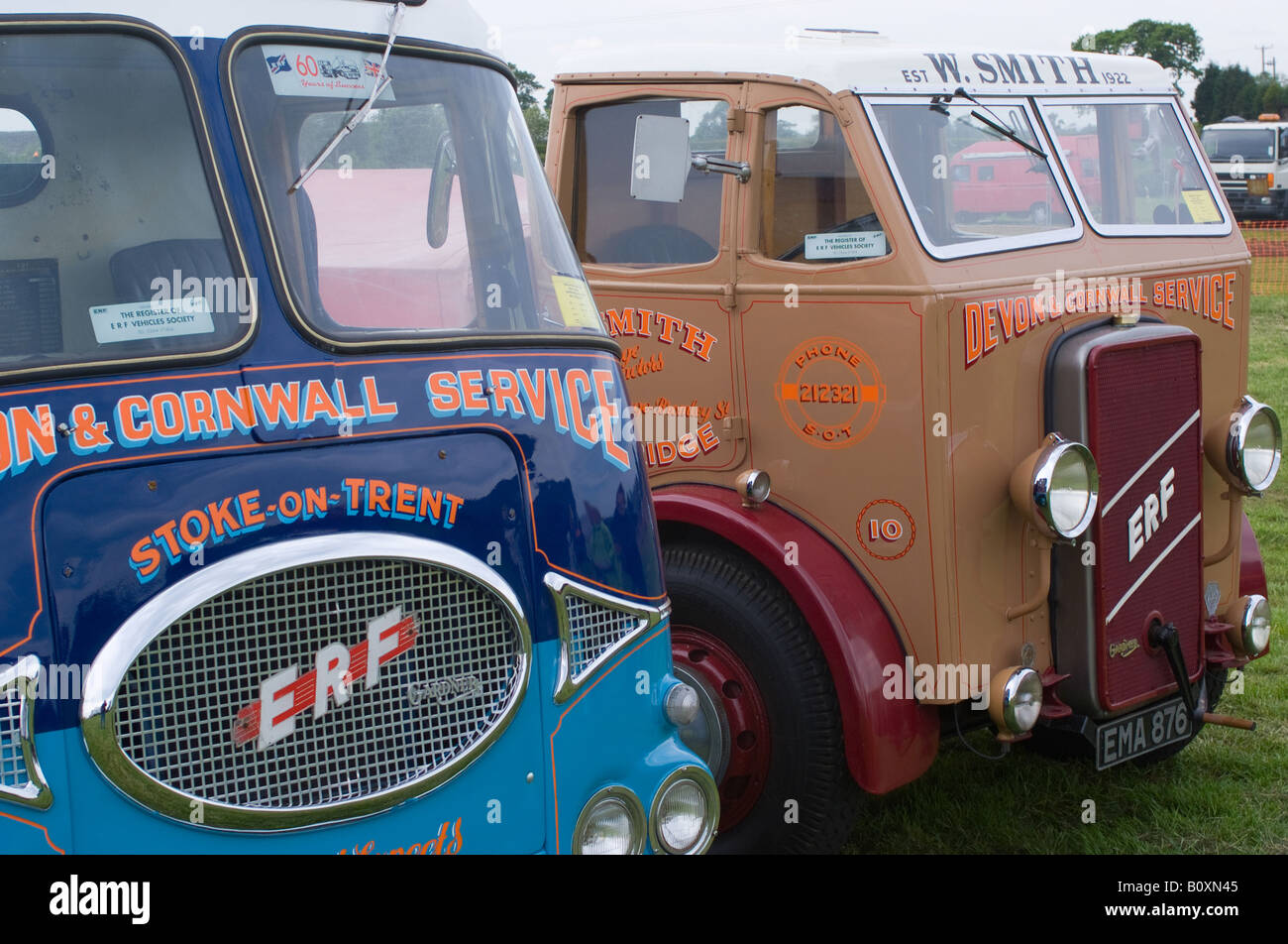 An ERF KV Circa 1960 with ERF1938 6 Wheel Dropside trucks at Smallwood Vintage Rally Cheshire England United Kingdom UK Stock Photo