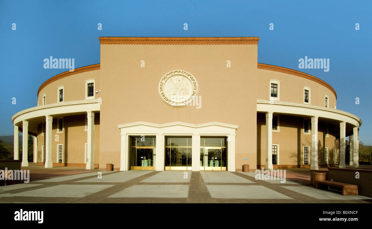 State Capitol of New Mexico blends Greek Revival and Pueblo Indian adobe architecture Santa Fe New Mexico Stock Photo