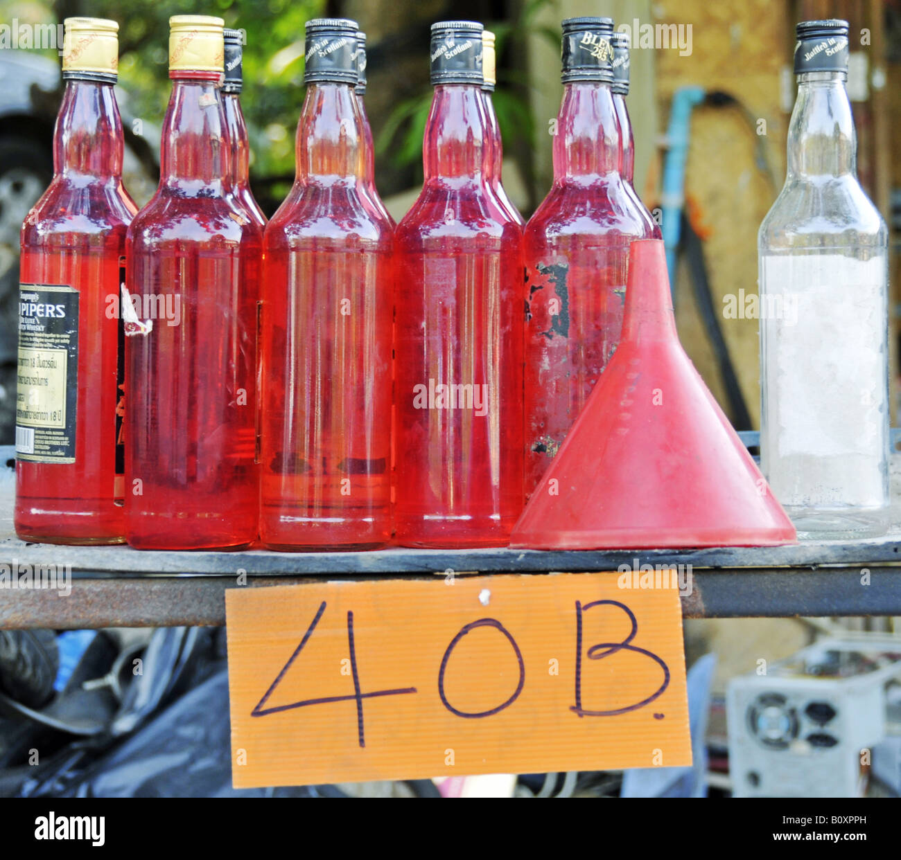 gas station, petrol in bottles, Thailand, Koh Chang Stock Photo Alamy