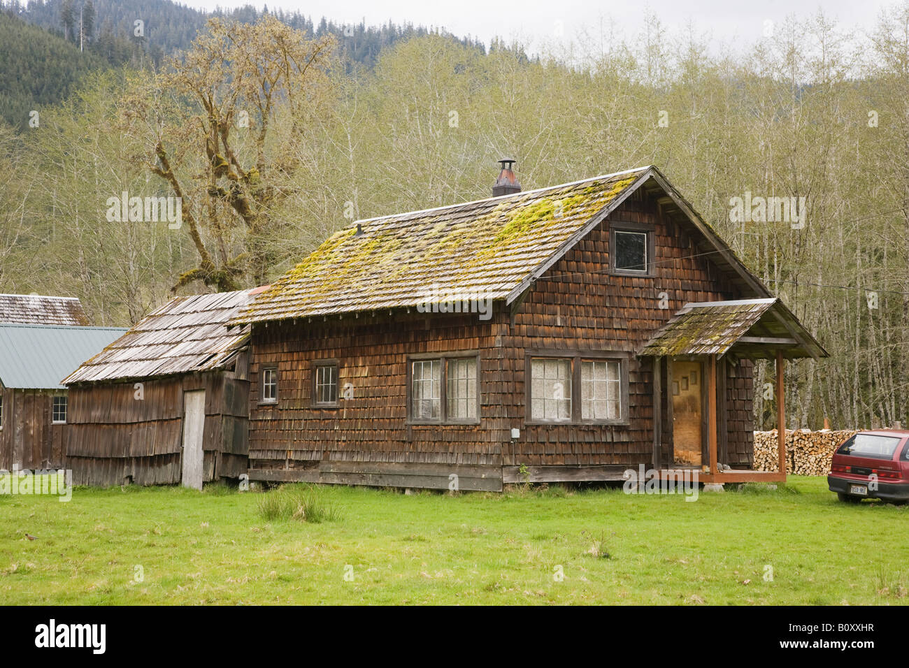 Wooden house on the Olympic Peninsula Washington United States Stock