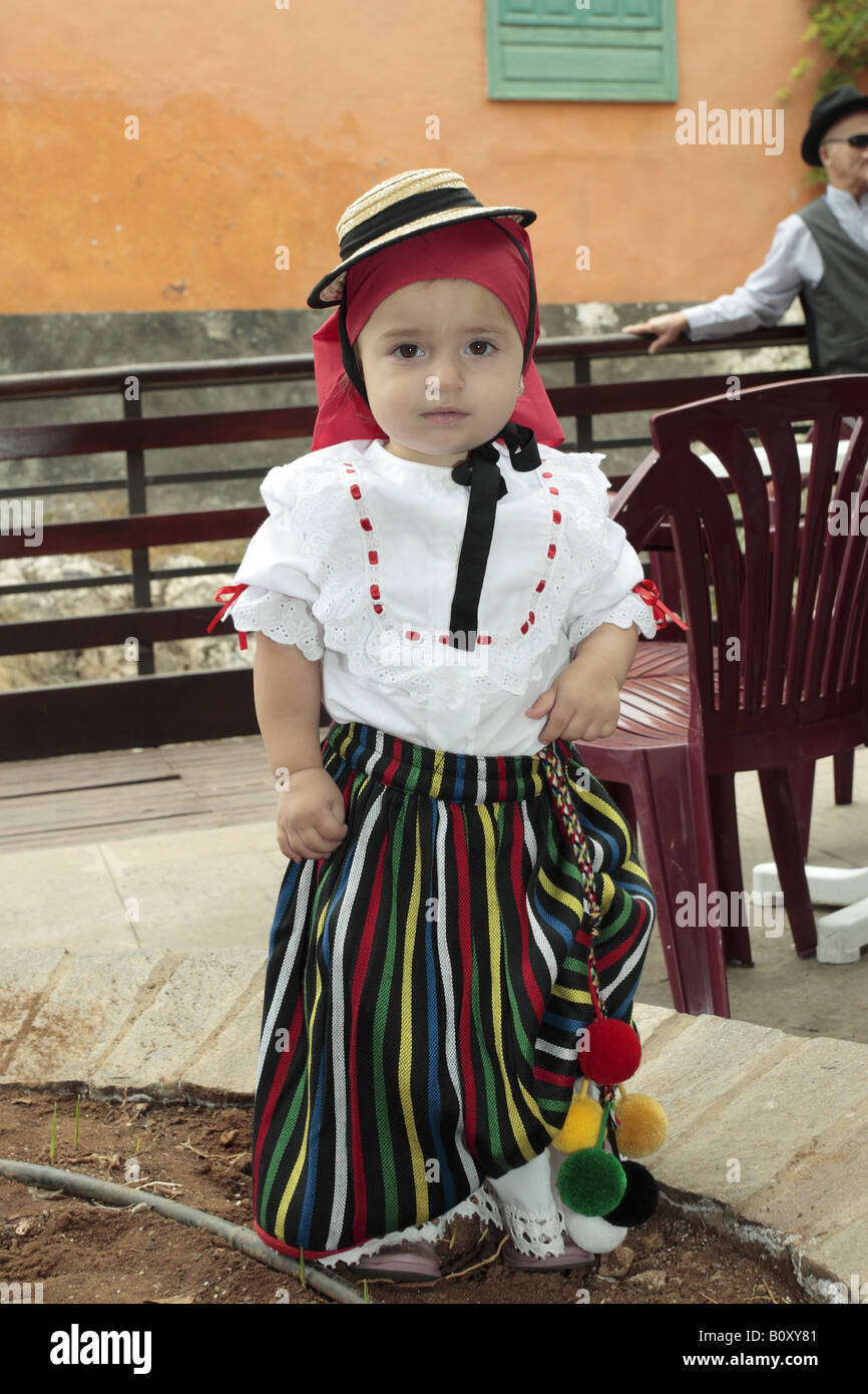 Toddler in traditional costume to celebrate the Romeria for San Isidro  Labrador in Guia de Isora, Tenerife Stock Photo - Alamy
