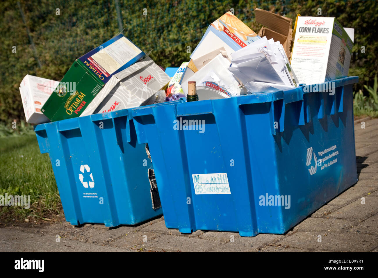 Recyclable home waste waiting to be collected in Montreal, Quebec