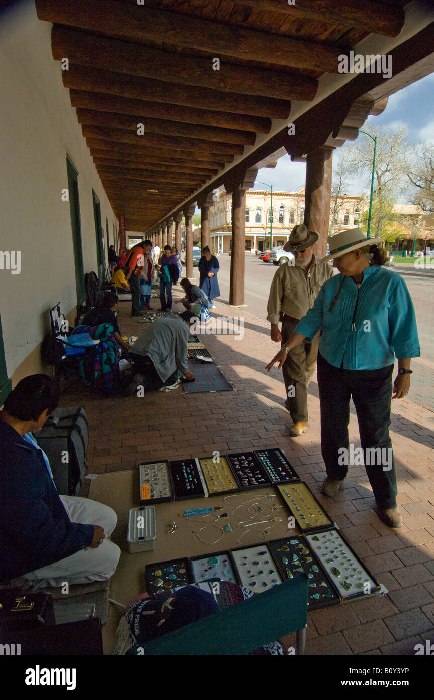 Couple shopping for jewelry at the Palace of the Governors in Santa Fe New Mexico Stock Photo