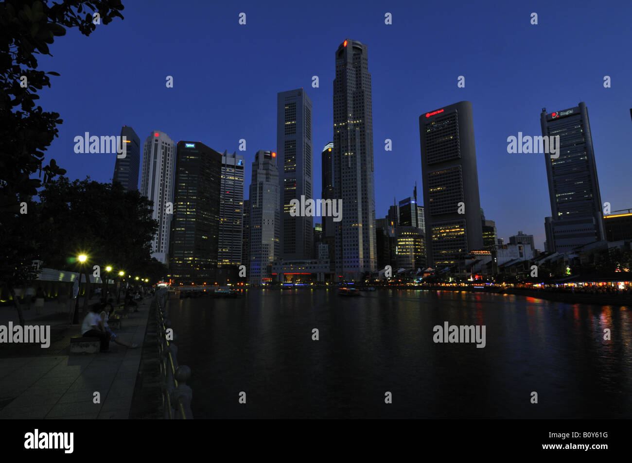 Singapore financial district and Singapore River at night Stock Photo