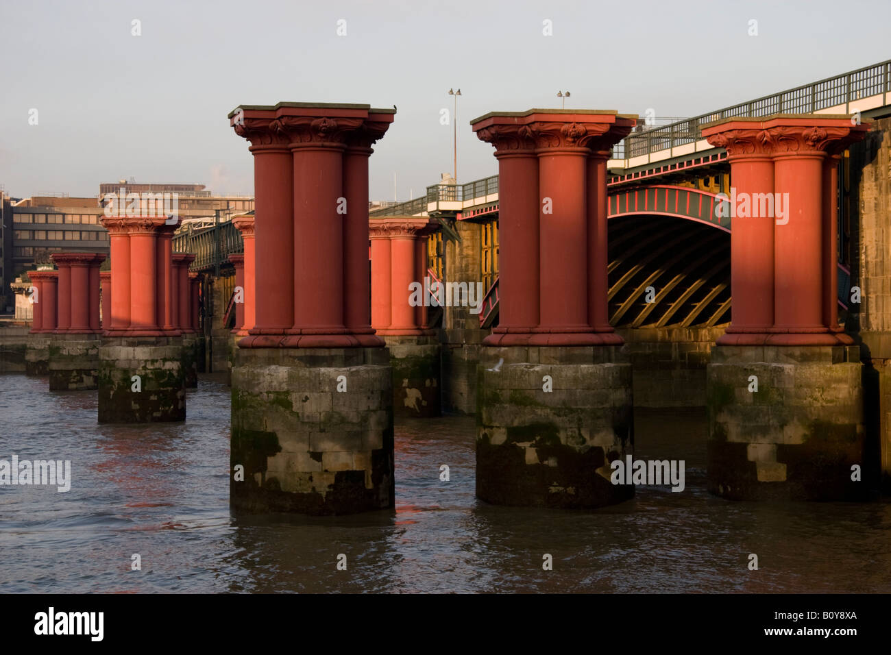 Old bridge columns next to the Blackfriar's Bridge over the River Thames, London, UK Stock Photo