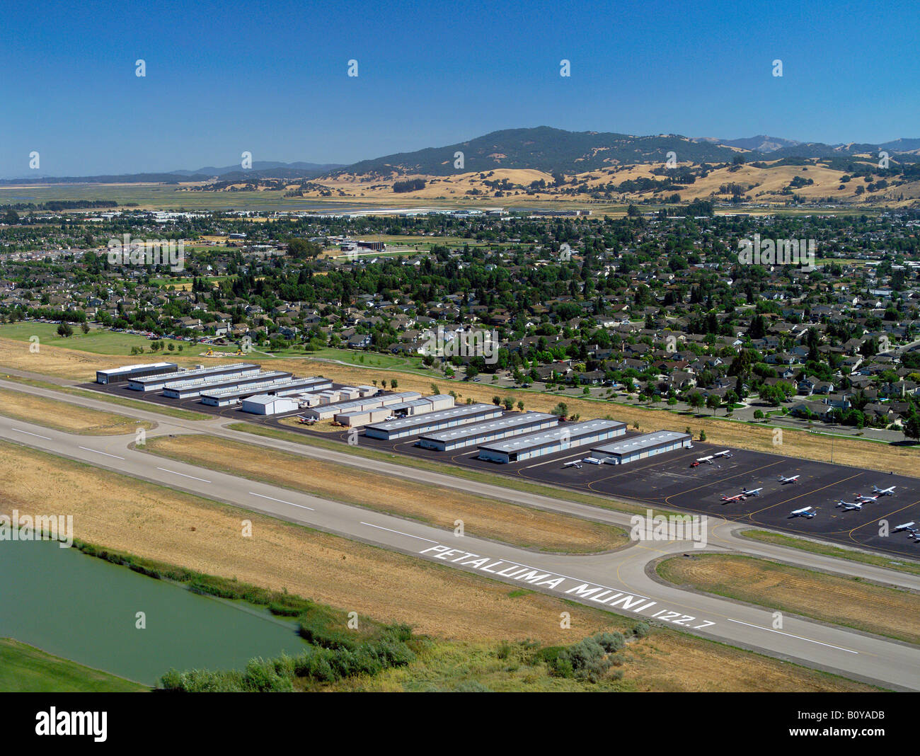 aerial above Petaluma municipal airport O69 Stock Photo
