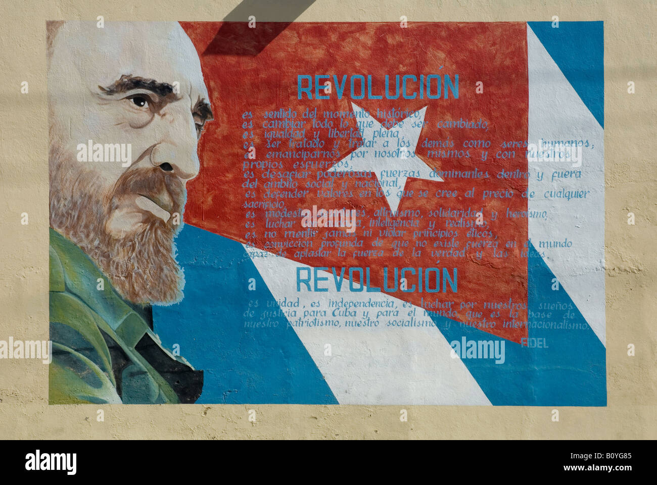 Mural featuring image of Fidel Castro in Cienfuegos, Cuba. Stock Photo
