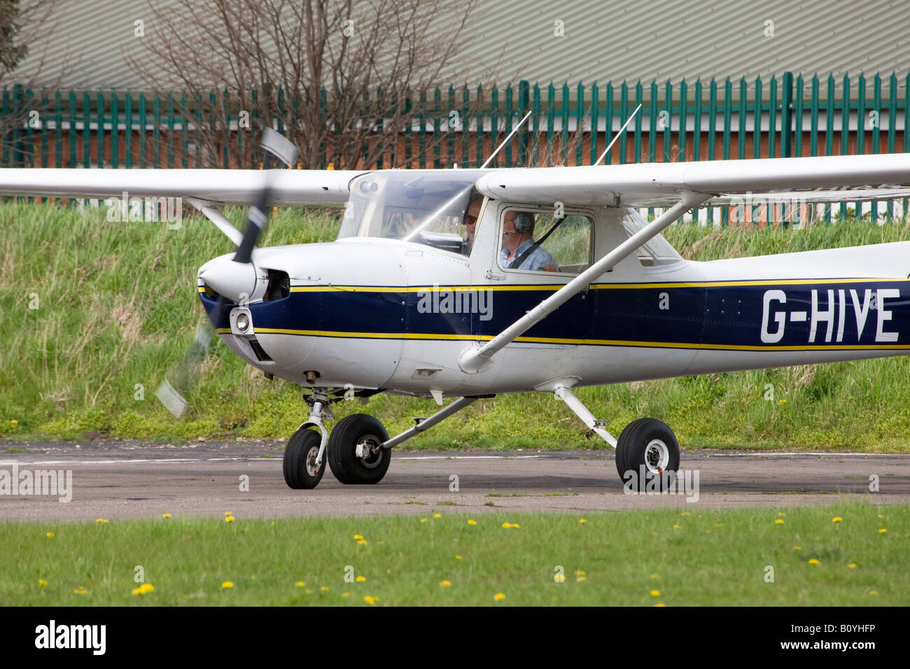 Reims Cessna F150M G-HIVE starting take-off @ Sandtoft Airfield Stock Photo