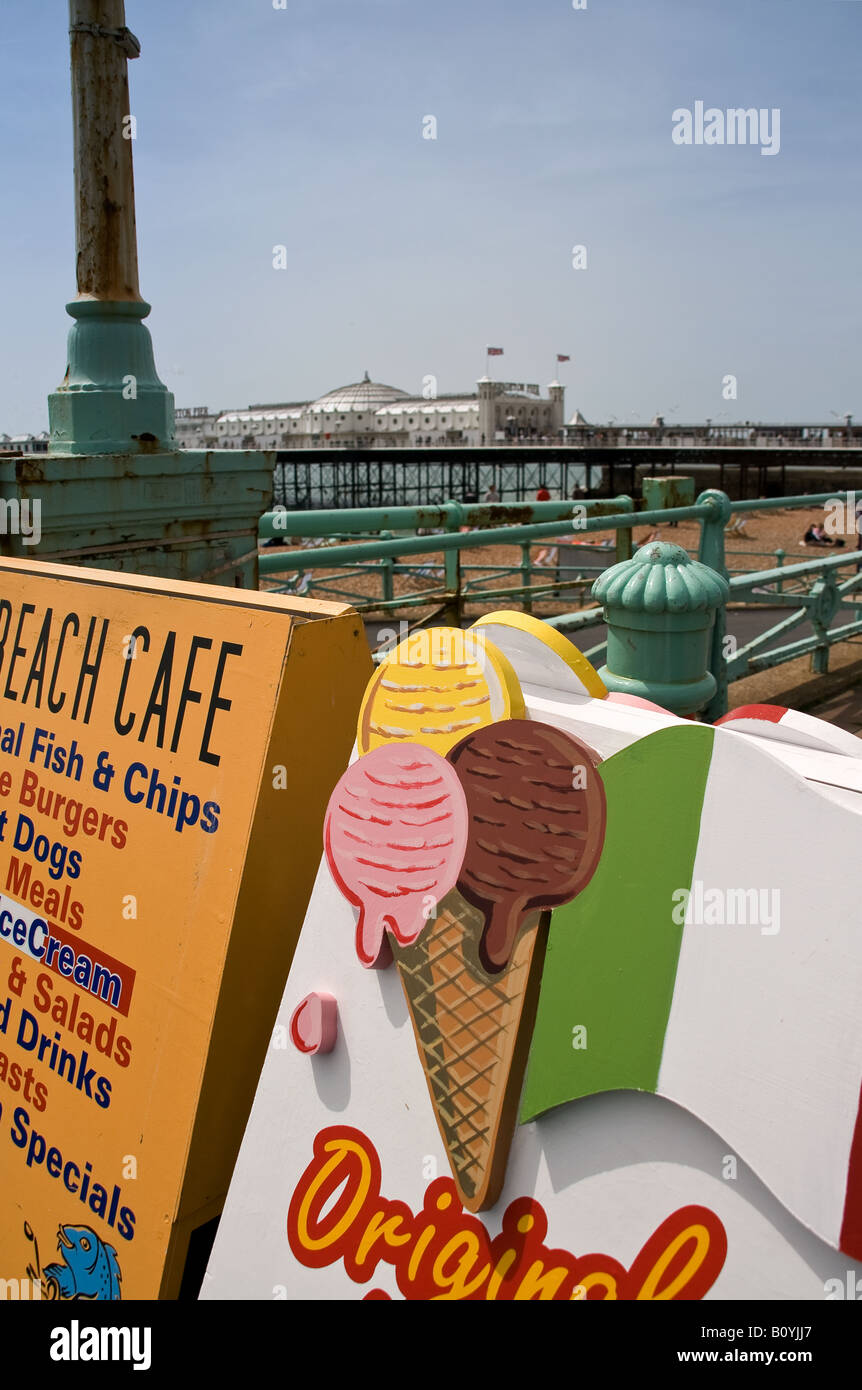 ice cream sign with brighton (palace)pier in background Stock Photo Alamy