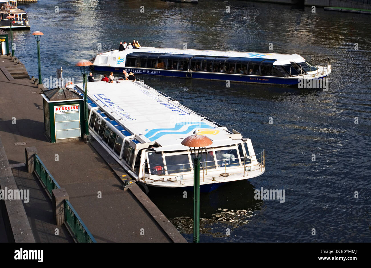 Melbourne Scenic / A Melbourne River Cruise Boat departs from its 'Southgate' berth. Stock Photo