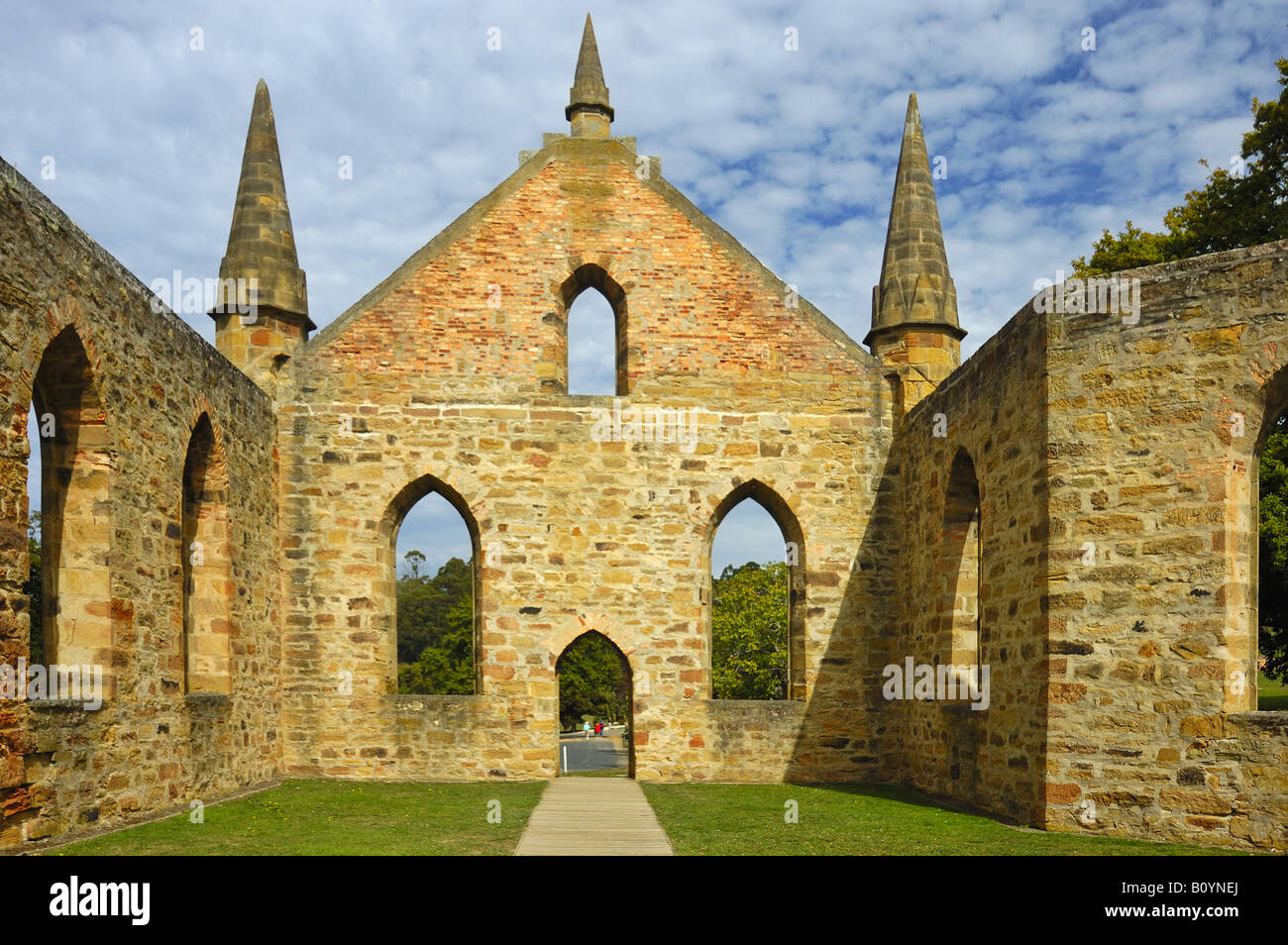 Ruins of the church at Port Arthur, Tasmania Stock Photo