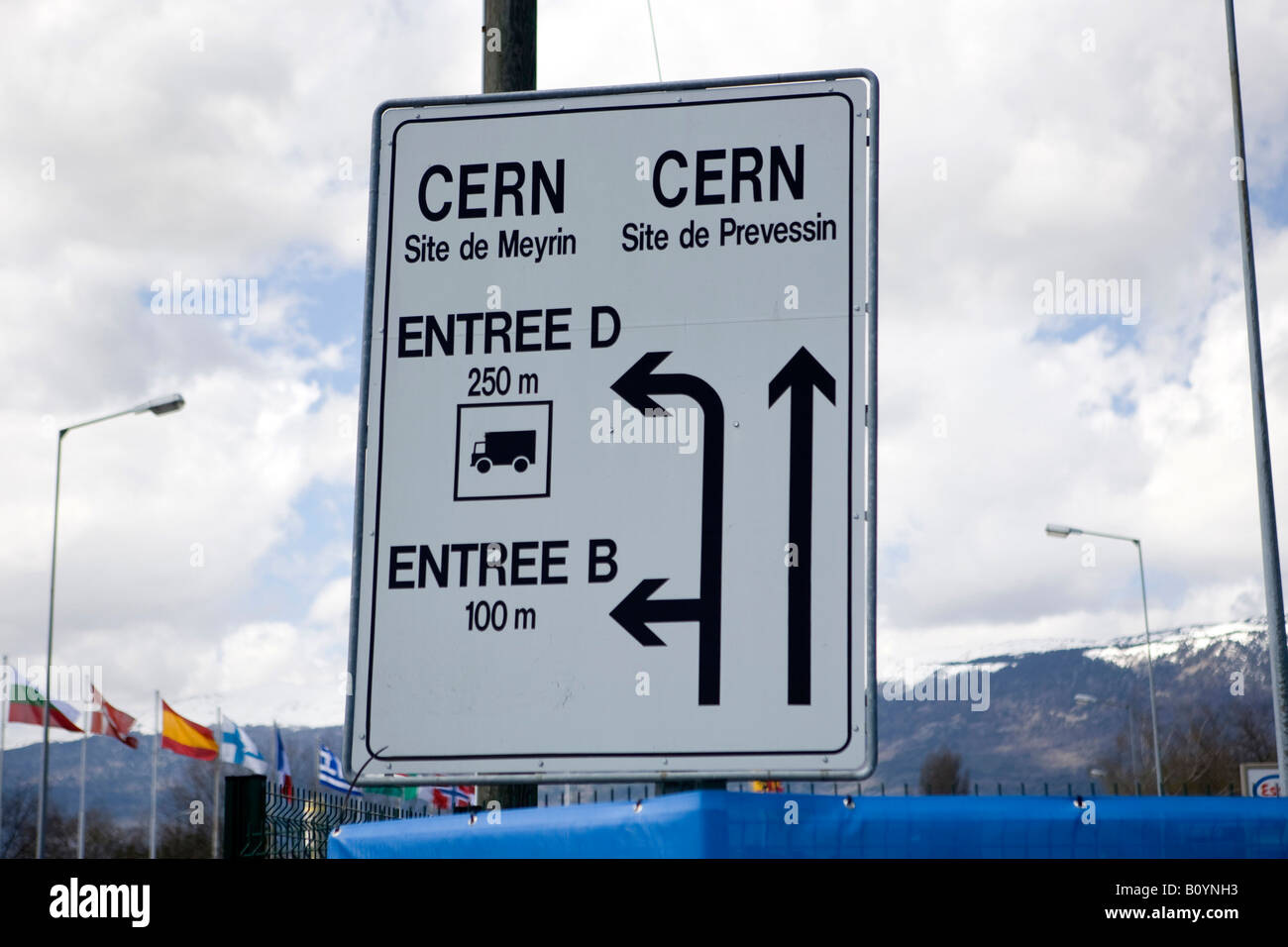 CERN Geneva Switzerland Road Sign Stock Photo