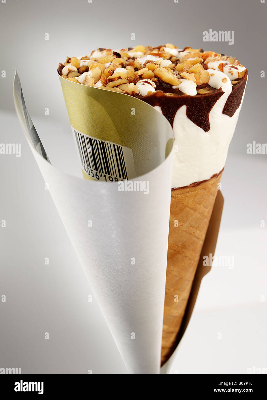Ice Cream Cone unwrapped from Paper packaging, food Stock Photo - Alamy