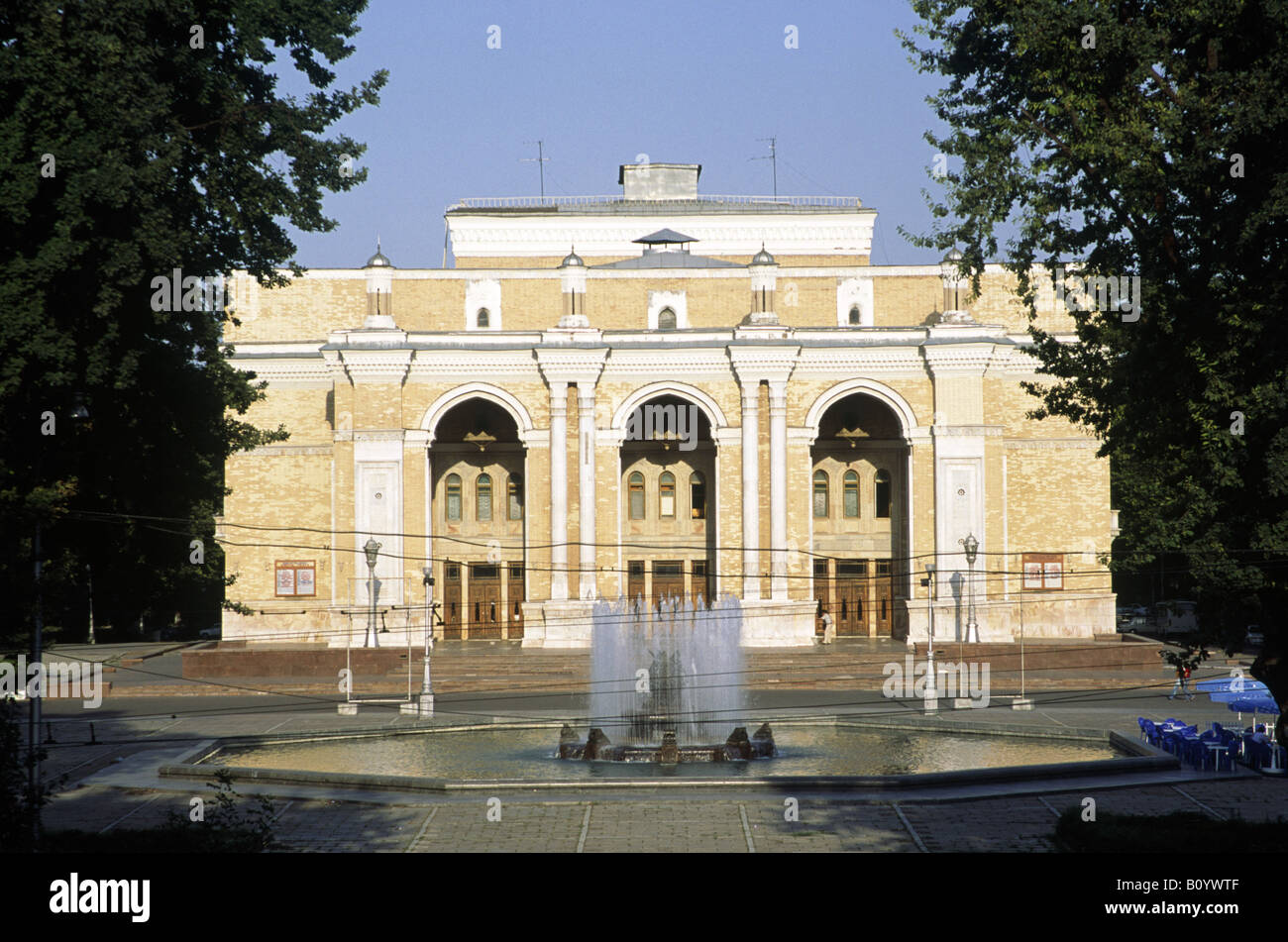 Capital city Opera house Navoi theatre Facade Fountains  TASHKENT  UZBEKISTAN Stock Photo