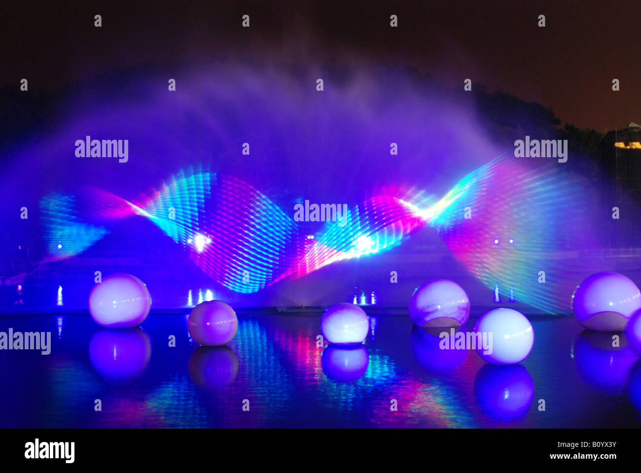 Projection effects on aqua screen Putrajaya Lake Malaysia Stock Photo Alamy