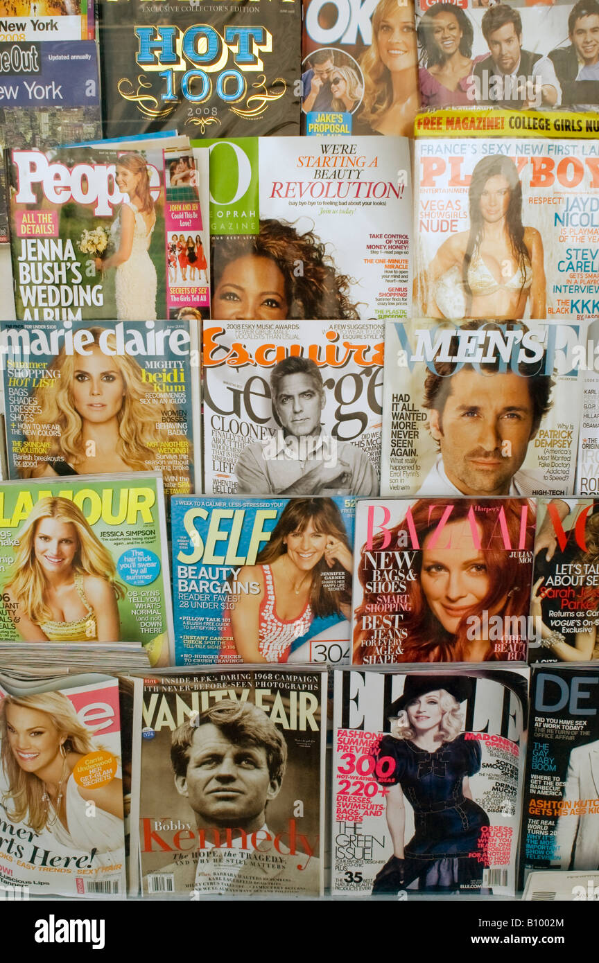 A collection of various magazines on sale Stock Photo