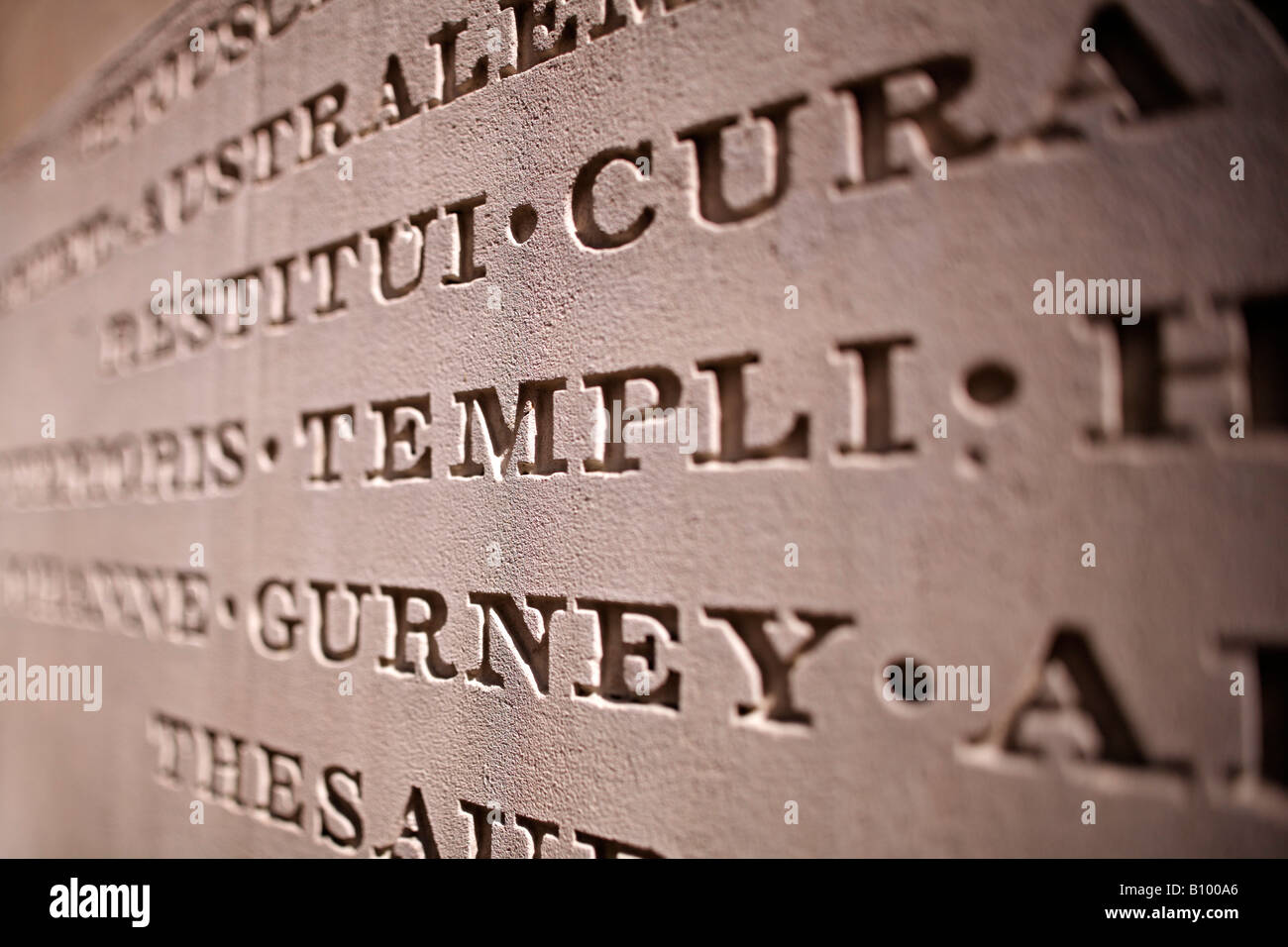 stone engraving of the word templi at the inner temple city of london law courts da vinci code Stock Photo