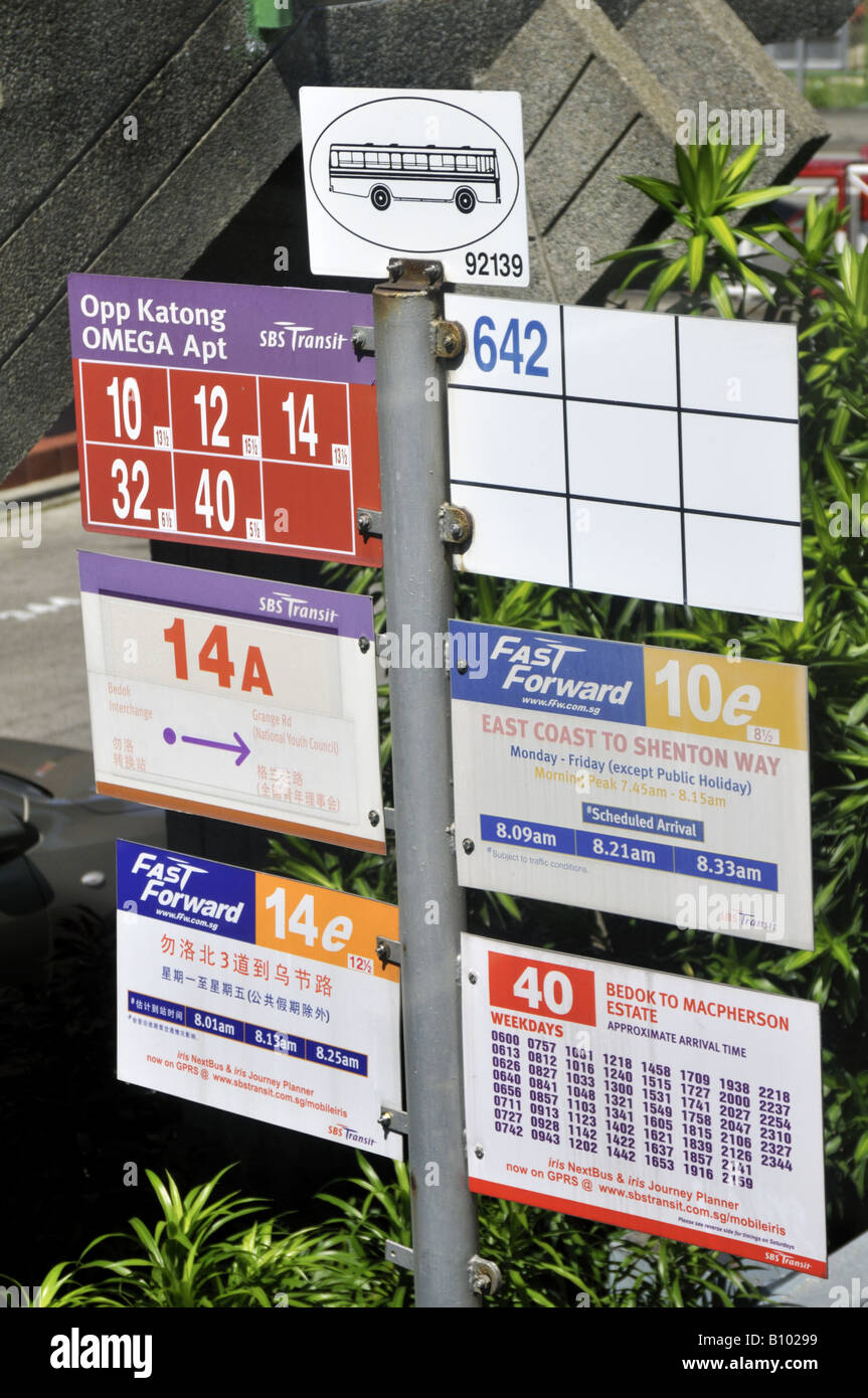 Singapore bus stop signs Stock Photo Alamy