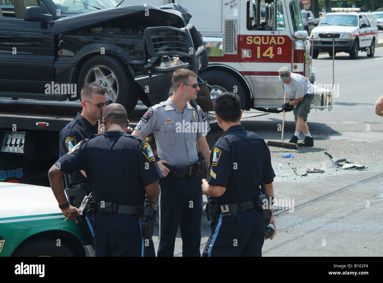 police on the scene of an accident in Berwyn Heights Md Stock Photo