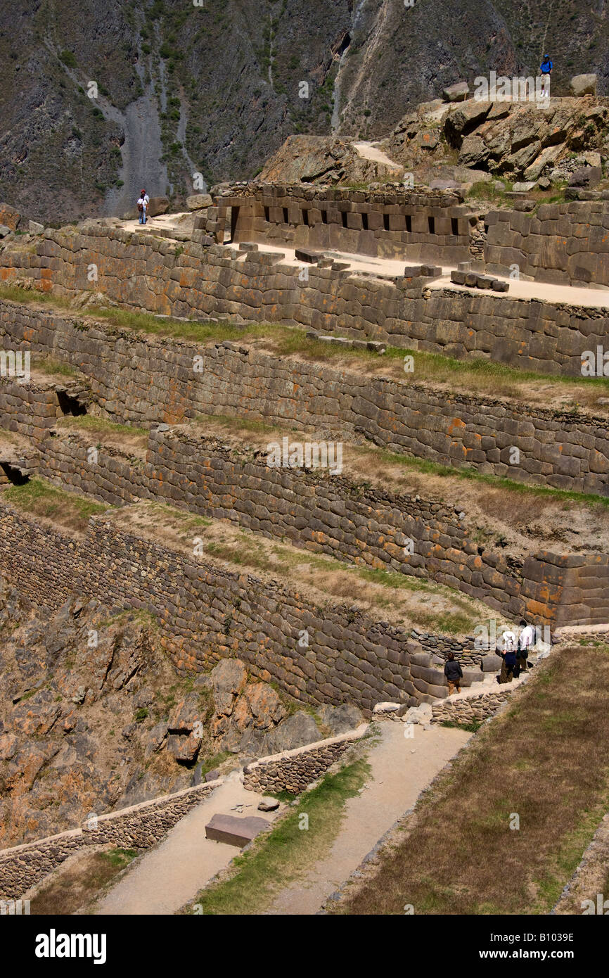 Inca ruins of Ollantaytambo in the Sacred Valley of the Incas in Peru Stock Photo
