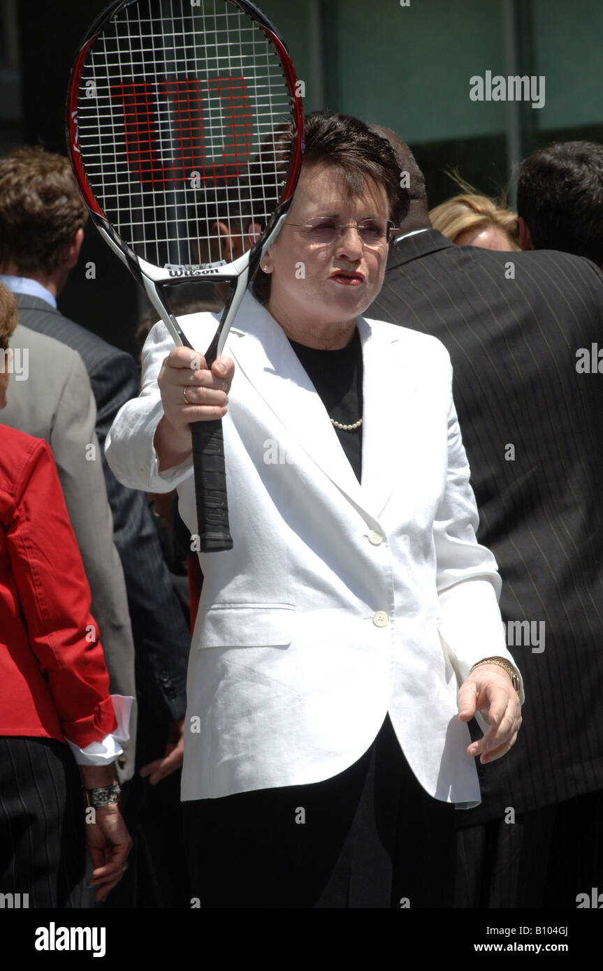 Tennis star Billie Jean King at the opening ceremonies of the Sports Museum of America in New York Stock Photo